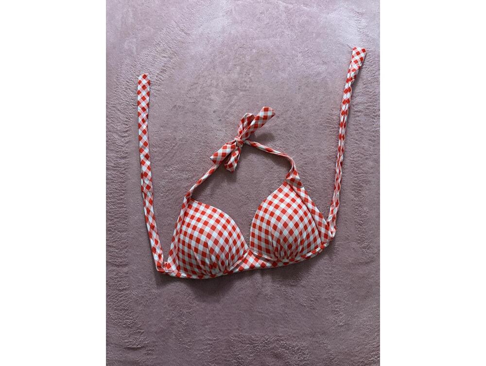 Red and White Gingham Halter Bikini Top